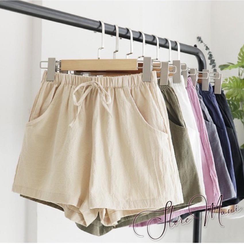 Quần shor nữ - quần đùi đũi nữ ống rộng chất vải đũi xước hàn cạp lưng cao thoáng mát thấm mồ hôi mặc ở nhà đi chơi đẹp