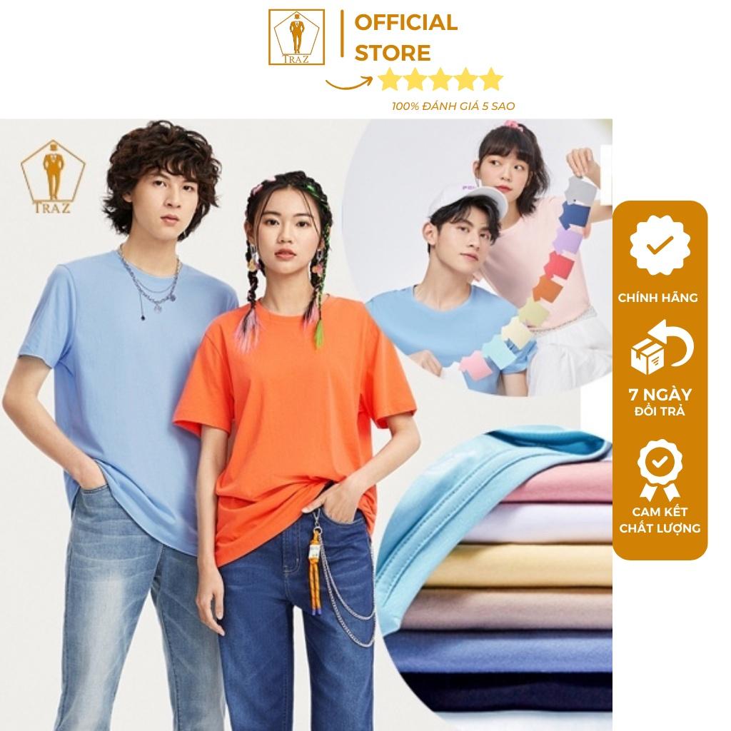 Hình ảnh Áo Thun Nam Nữ TRAZ Phom Rộng Unisex Free size Cổ Tròn Vải Cotton Co Giãn Dày Dặn Phông Trơn Basic Nhiều Màu Tay Ngắn