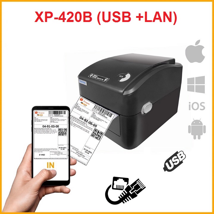 Máy in LAN WIFI  XP-420BM in đơn hàng TMĐT tem nhãn vận chuyển bằng điện thoại iphone Adroid và máy tính - Hàng nhập khẩu