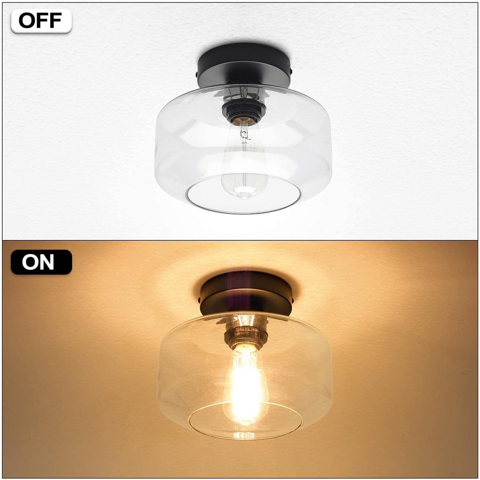 Industrial Ceiling Light Fixture with Clear Glass Shade, Semi Flush Mount Ceiling Light for Hallway, Entryway, Cafe, Bar, Corridor, Porch,Passway