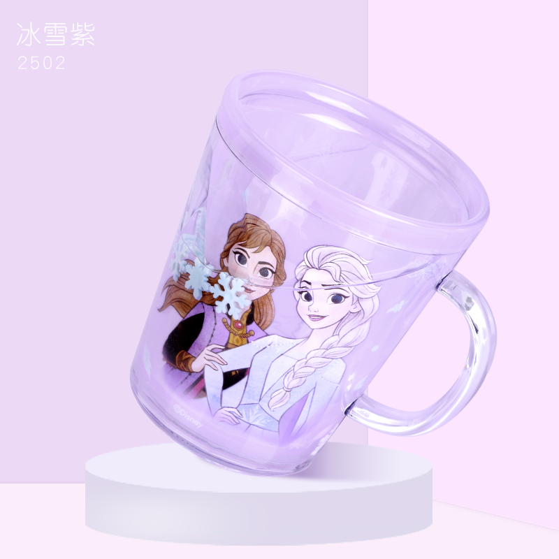 Ly quai cầm tay 2 lớp nhũ nước kim tuyến trong suốt hình công chúa Elsa và Anna màu tím siêu cute cho bé gái 260ml - 118VNDP2502