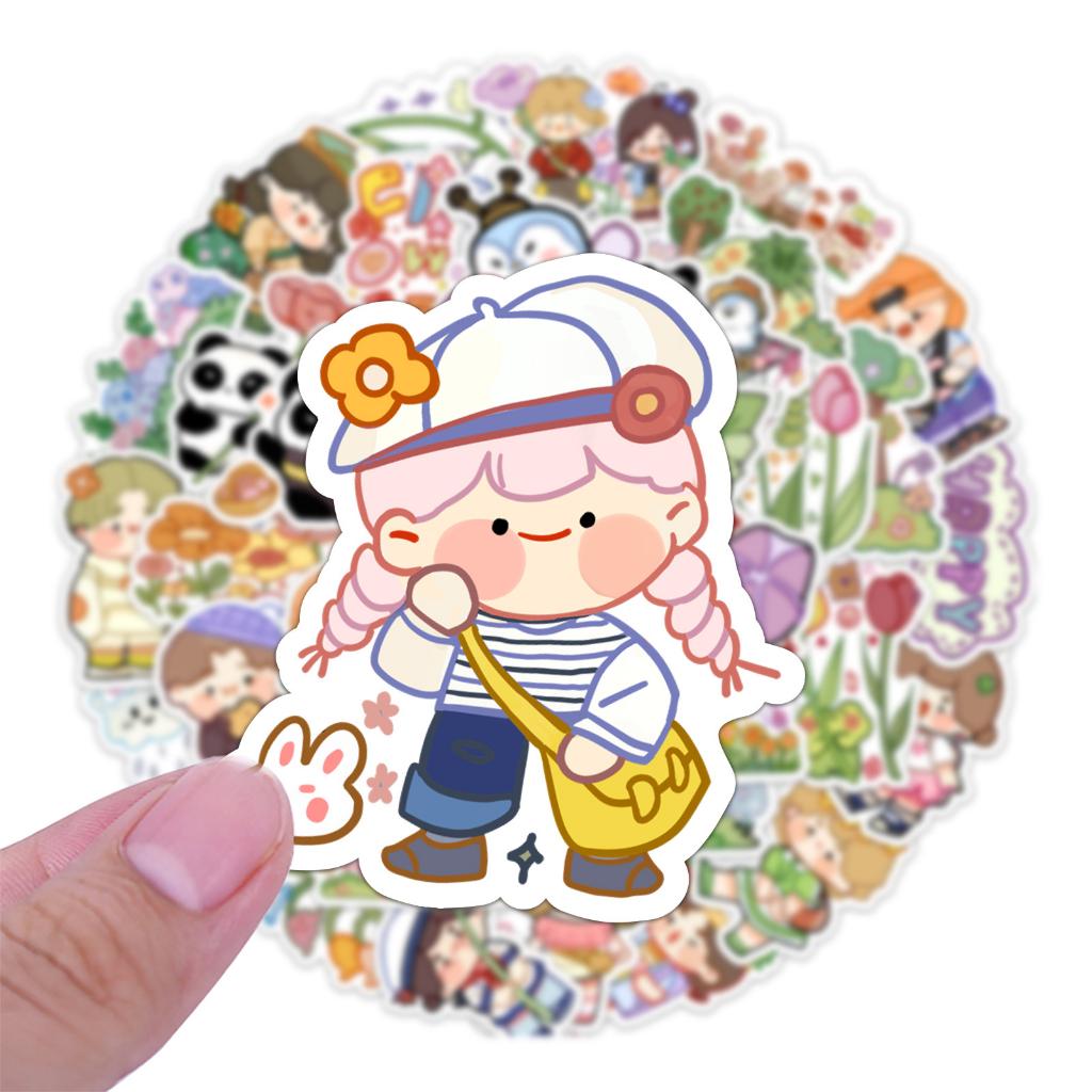 Sticker EM BÉ MÙA XUÂN CHIBI hoạt hình cute trang trí mũ bảo hiểm,guitar,ukulele,điện thoại,sổ tay,laptop-mẫu S103