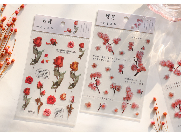 Tấm sticker hoa PET rực rỡ trang trí sổ tay M711