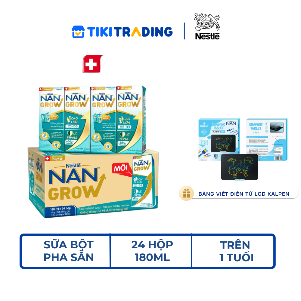 Thùng 24 hộp Sữa pha sẵn Nestlé NANGROW sữa mát công thức từ Thụy Sĩ 9(4 x 180ml) - (Bé từ 1 tuổi) Tặng Bảng viết LCD Kalpen