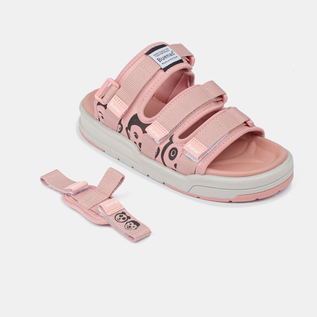 Giày sandal nam nữ unisex đi học quai ngang Buenas Sport SD6868 Hồng đế cao 3 phân