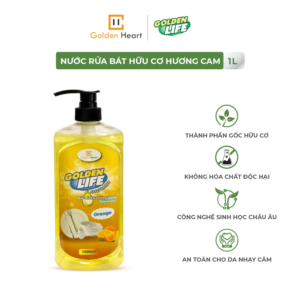 Nước rửa chén bát hữu cơ Golden Life 1L - Hương Cam