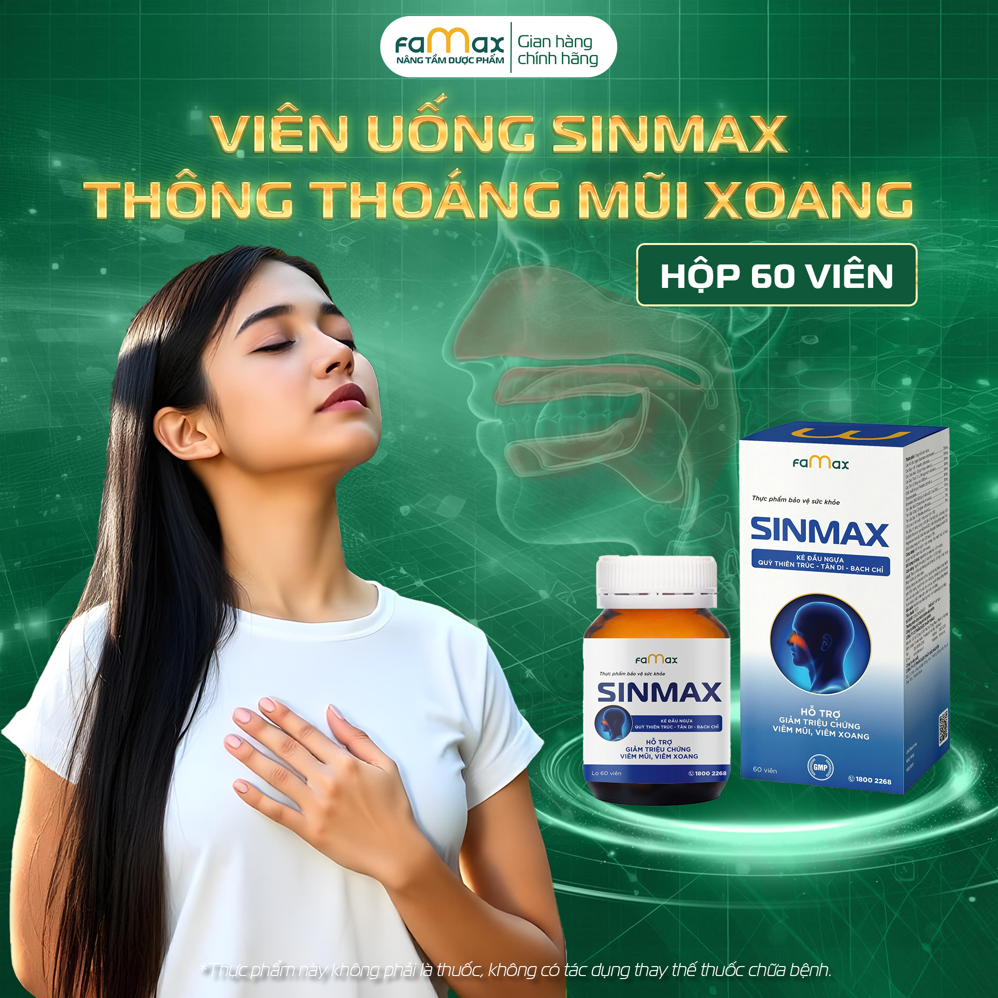 [FAMAX] Viên uống Sinmax (Hộp 60v) hỗ trợ giảm nhanh viêm xoang, viêm mũi dị ứng, thoáng đường thở