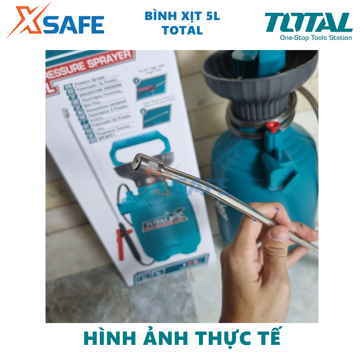 Bình xịt 5L TOTAL THSPP30502 van xả áp an toàn, quai đeo tiện dụng, cần bơm nhôm chắc chắn, áp suất 2.5Bar
