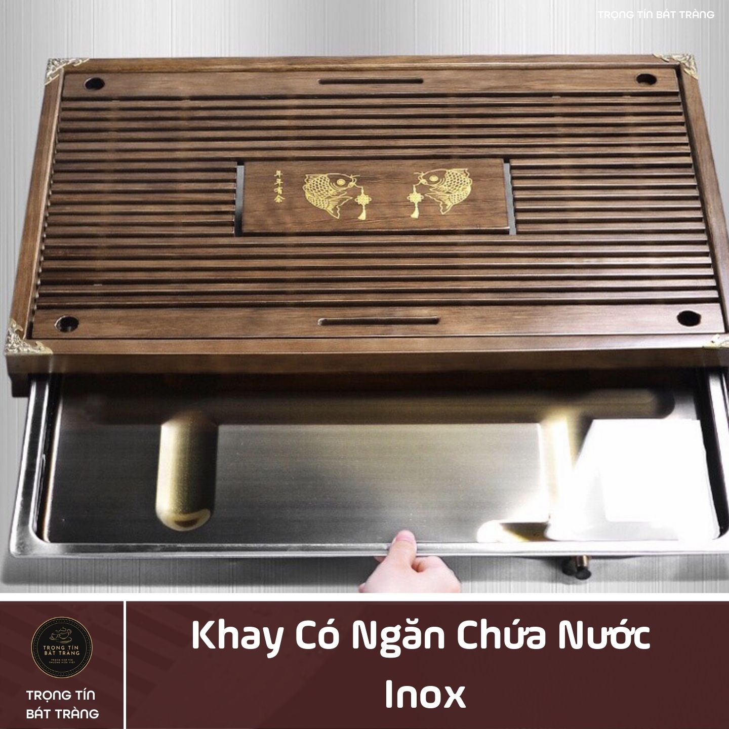 KT 27 Khay Trà Tre Cao Cấp  Chữ Nhật Trung Kích Thước 43*27*5.5