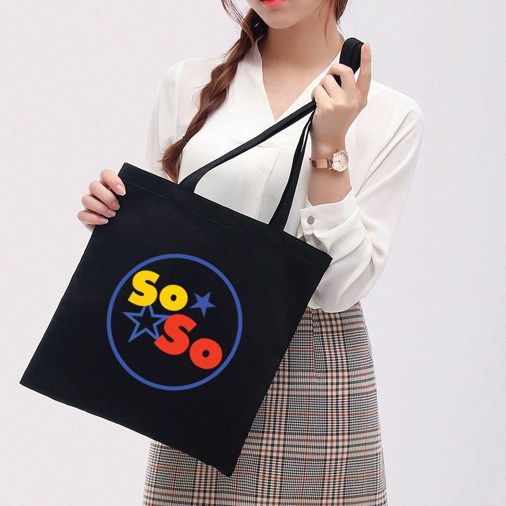 Túi Tote Vải Canvas Ginko kiểu basic có dây kéo khóa miệng túi đựng vừa laptop 14 inch và nhiều đồ dùng khác Kéo Phong Cách ulzzang Hàn Quốc In Hình So so B36