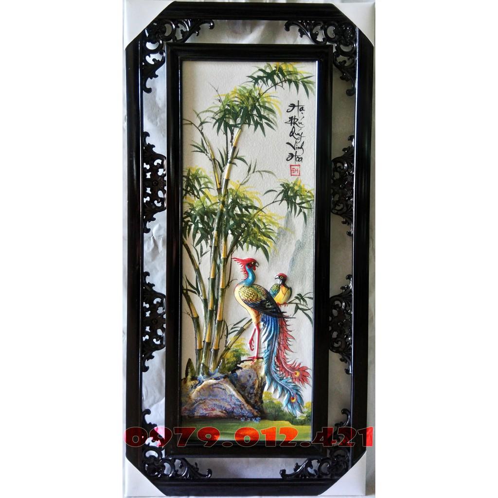 Tranh tứ quý Bát Tràng họa tiết đắp nổi kích thước 43x87cm