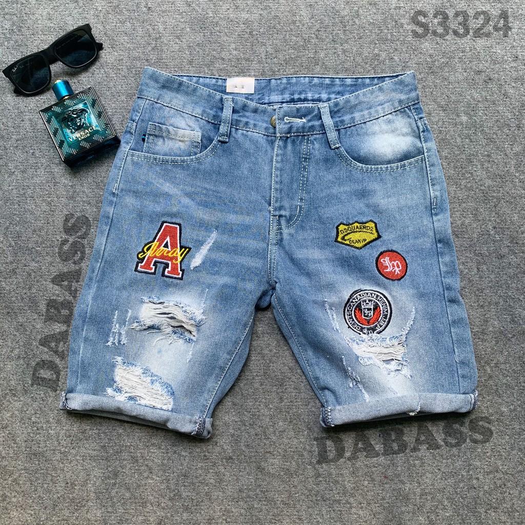 Quần short jean nam quần sọt đùi lửng ngố thêu hình trẻ trung cá tính