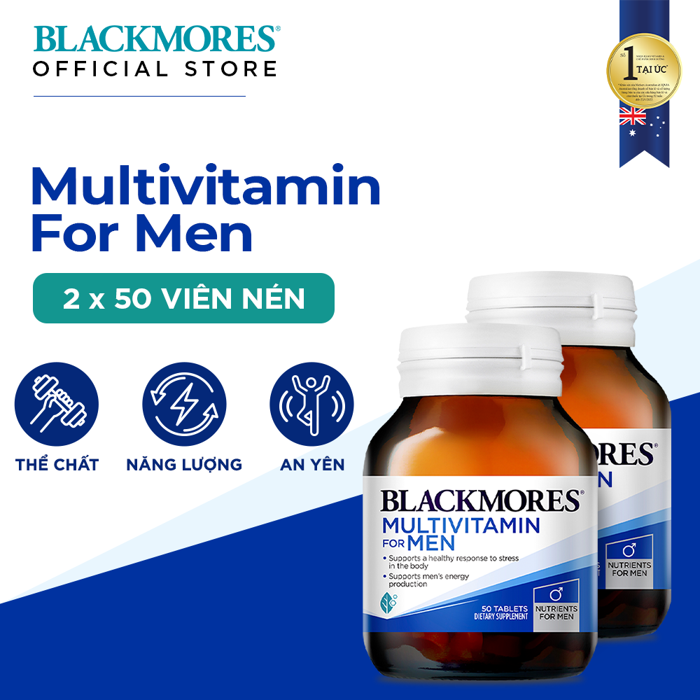 Combo 2 Lọ Vitamin Tổng Hợp Hỗ Trợ Sức Khỏe Nam Giới Blackmores Multivitamin For Men 50 Viên/Lọ