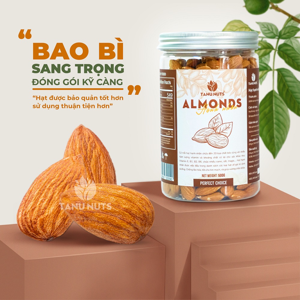 Hạt hạnh nhân sấy chín TANU NUTS ngũ cốc dinh dưỡng tốt cho bà bầu, người ăn kiêng, giảm cân