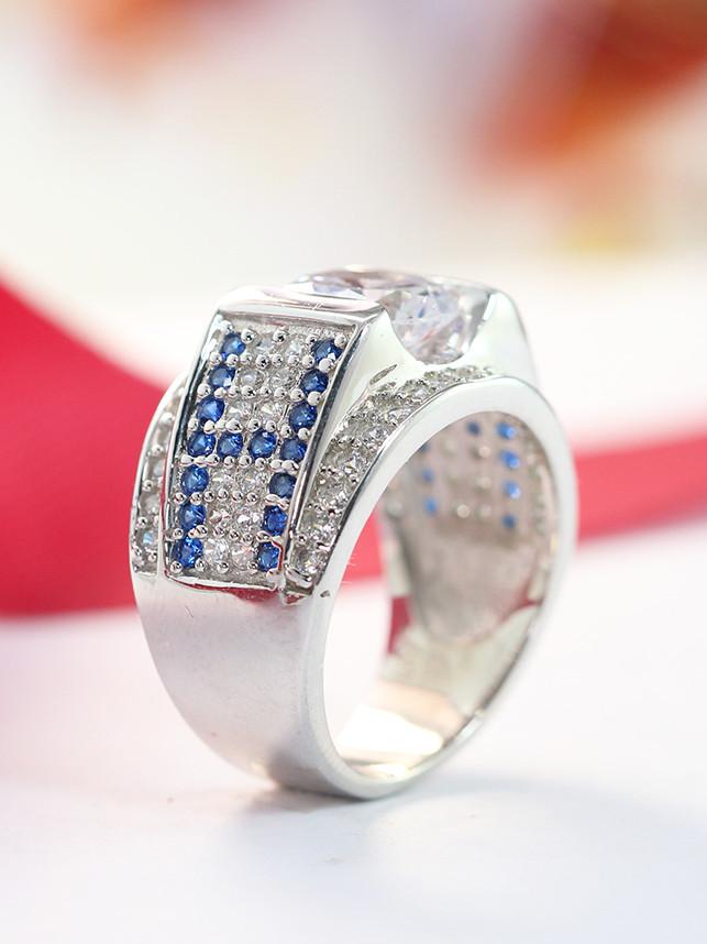 Nhẫn bạc nam đẹp đính đá chữ H NNA0063
