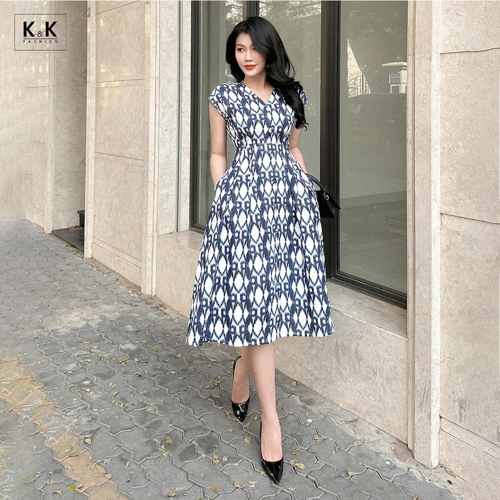 Đầm Xòe Công Sở Sát Nách Cổ V K&amp;K Fashion KK118-30 Chất Liệu Linen