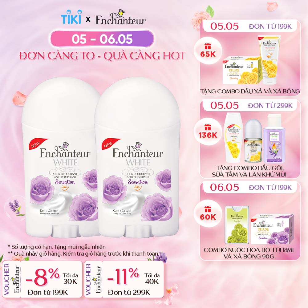 Combo 2 Sáp khử mùi trắng da Enchanteur Sensation 40g/chai