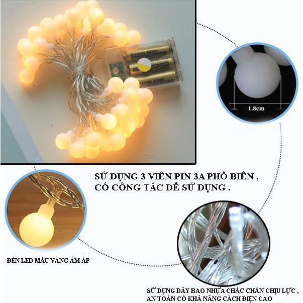 Đèn Led Trang Trí Bóng Tròn Dài 6M - 40 Bóng Trang Trí Noel Lễ Tết