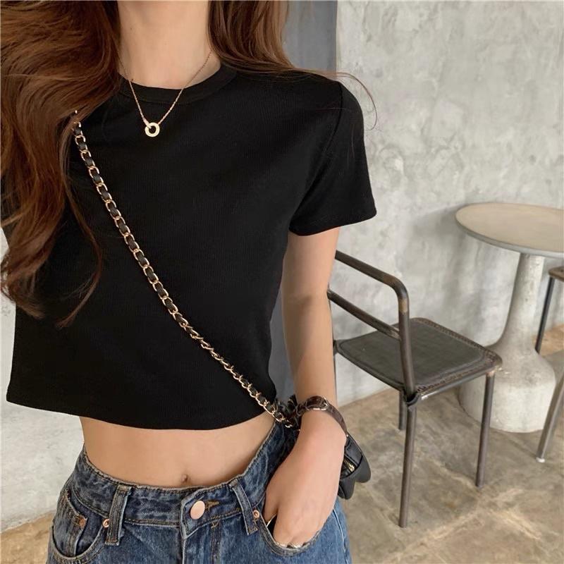 Áo phông croptop nữ kiểu dáng ôm tay ngắn cổ tròn cổ tim Áo thun nữ trơn