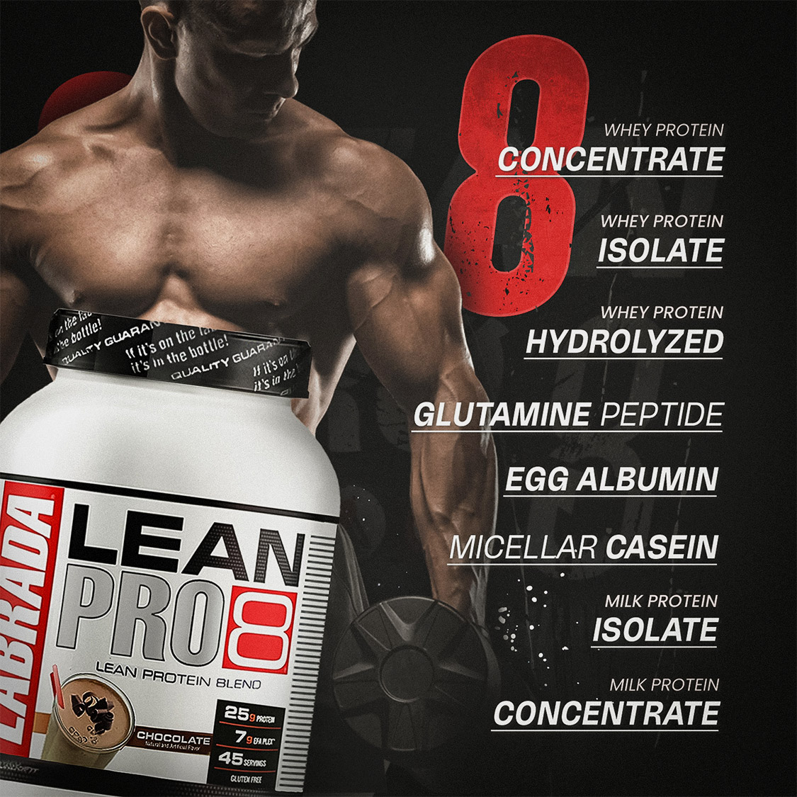 Sữa Tăng Cơ Lean Pro 8 từ Labrada - 8 Nguồn Protein cao cấp trải dài cho Cơ bắp phát triển toàn diện + Quà Tặng