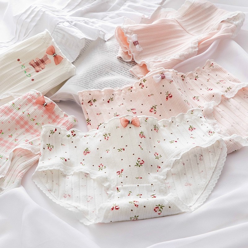 Combo 5 quần lót nữ cotton dễ thương Freesize - Kiểu hoa hồng Rosie