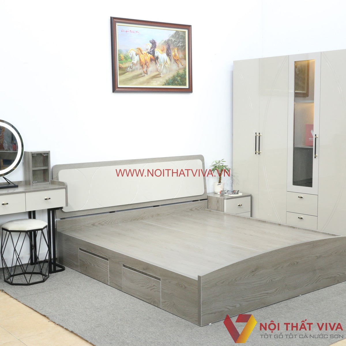 Combo Decor Phòng Ngủ Hiện Đại Chạm Hoạ Tiết Màu Xám Cao Cấp Đẹp