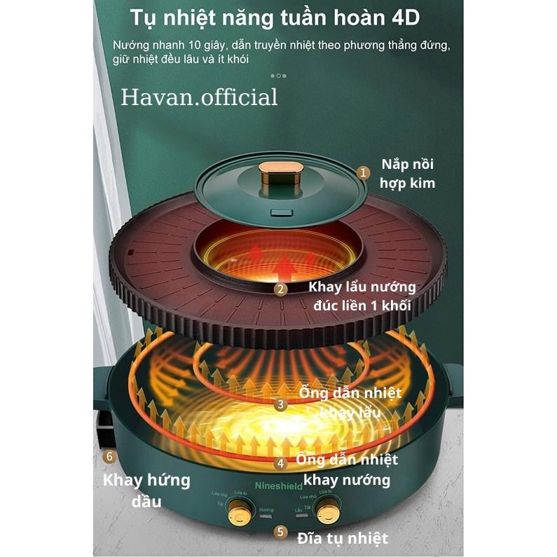 Bếp lẩu nướng đa năng 2in1 X2000, nồi lẩu nướng điện đa năng chống dính không khói công suất 1500W