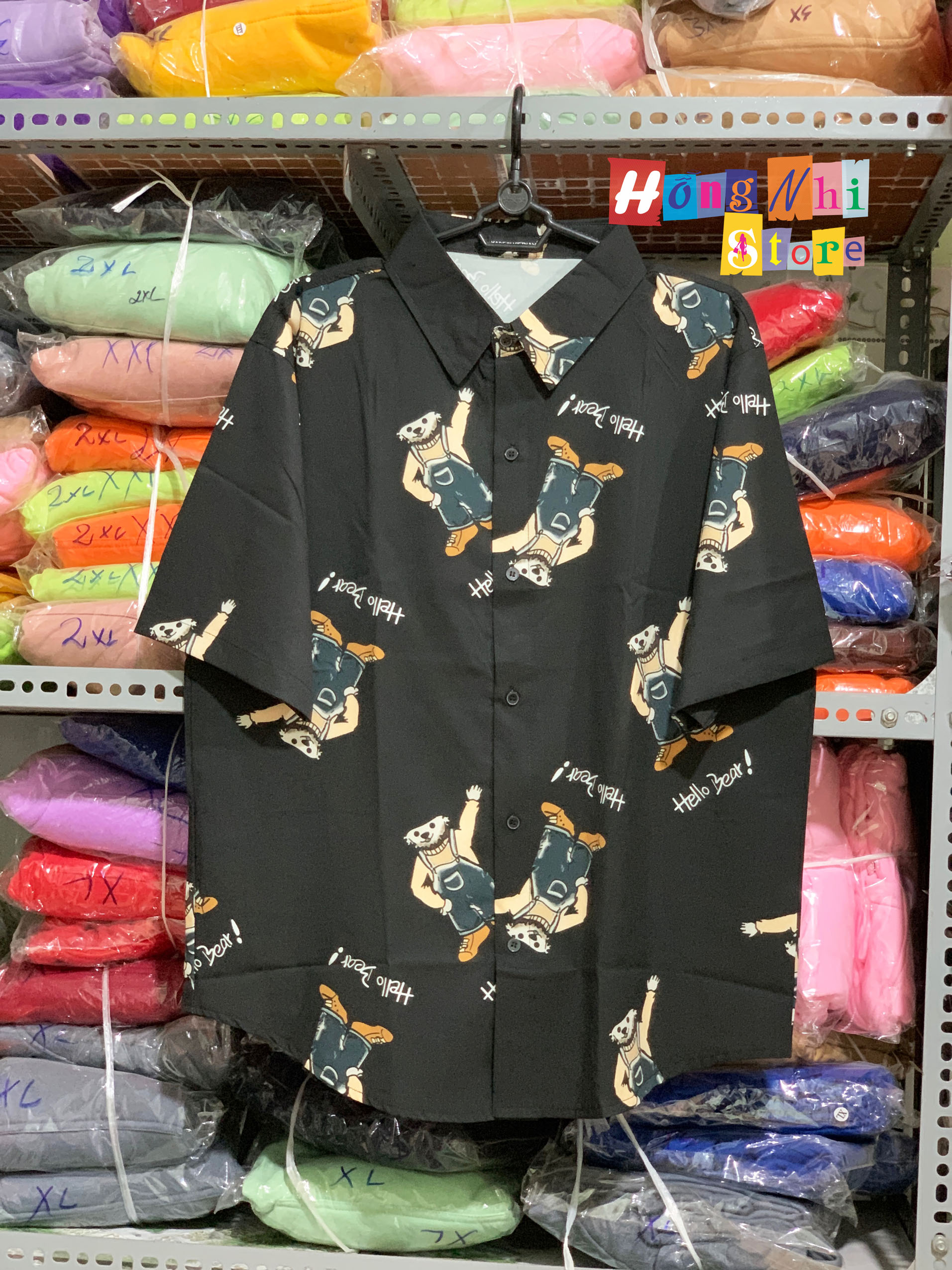 Áo Sơ Mi Hoạ Tiết Tay Lỡ Dáng Rộng, Sơ Mi Hoạt Hình Tay Lửng Unisex - MM