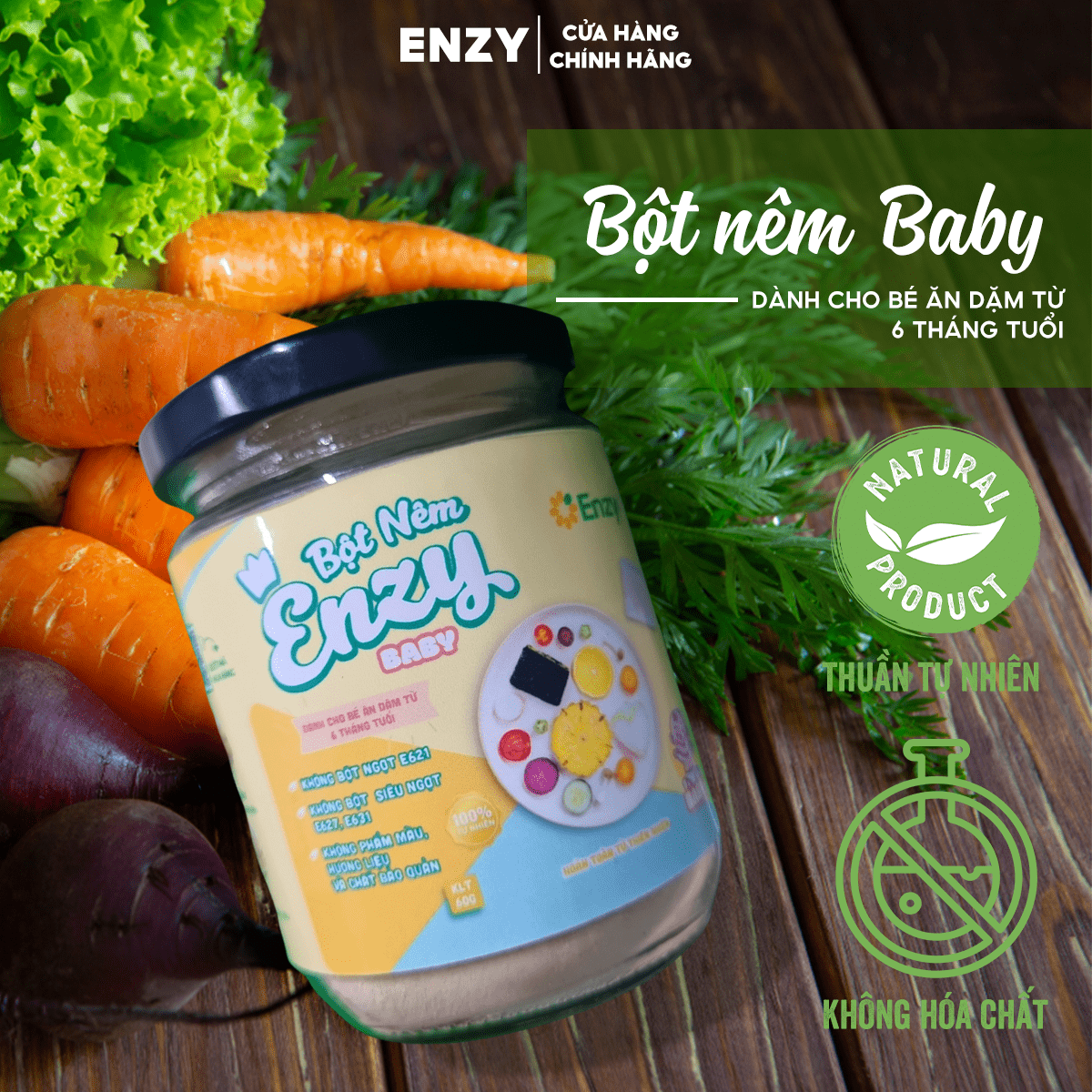 Hạt nêm Cho Bé Enzy, Bột Nêm Cho Bé Ăn Dặm từ 6 tháng tuổi, 100% Rau Củ,Hạt Nêm Rau Củ Thuần Chay.