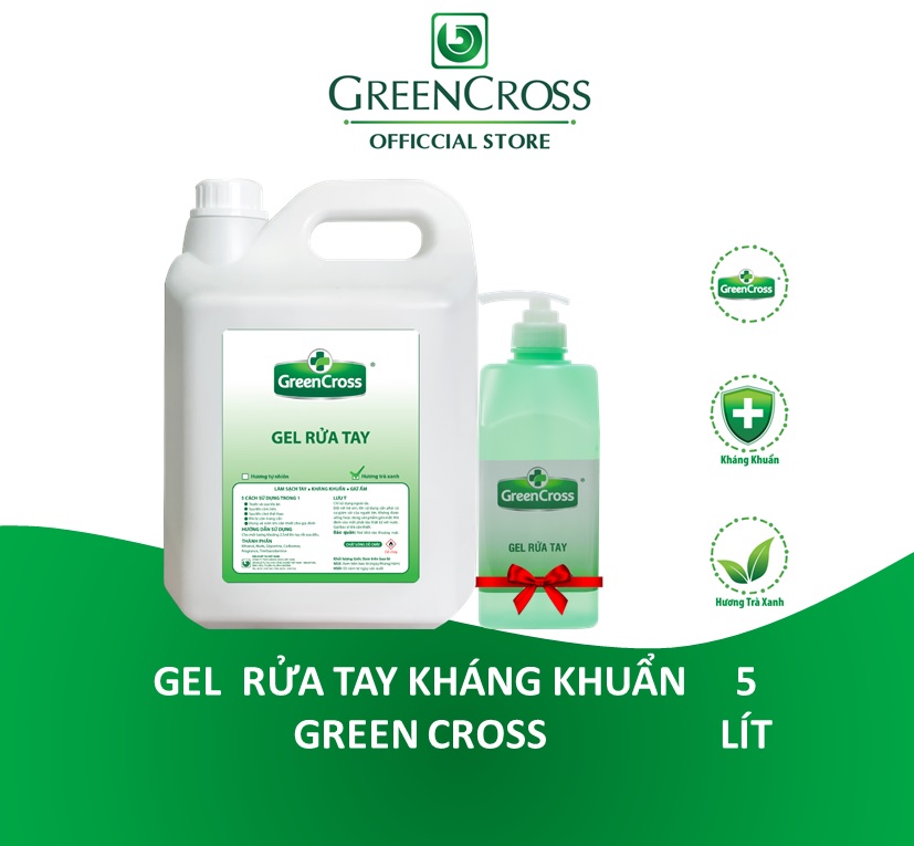 GEL RỬA TAY KHÁNG KHUẨN GREEN CROSS - CAN 5L Tặng thêm 1 Chai 500ml cùng loại