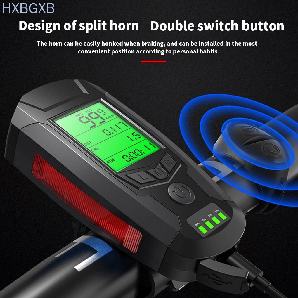USB Front Light Horn Speed Meter Cycling Computer Waterproof Handlebar Odometer 5 Modes