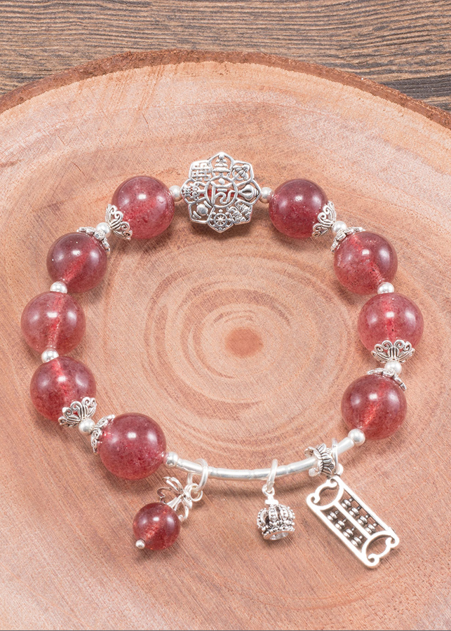 Vòng tay thạch anh dâu phối bát bảo cát tường Ngọc Quý Gemstones