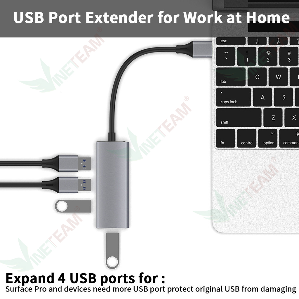 Cáp chuyển đổi usb type c sang hub usb 3.0 4 cổng - HUB USB Type c to 4 Port USB - Hàng Chính Hãng