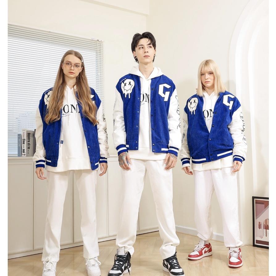 Áo Khóac Nhung Tâm Jacket Varsity Form Rộng Gonz