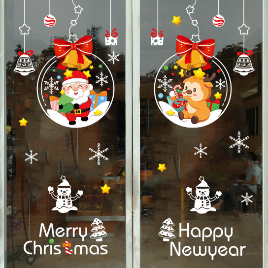 Decal trang trí Noel hít tĩnh điện - Rèm châu ông già Noel và Tuần Lộc