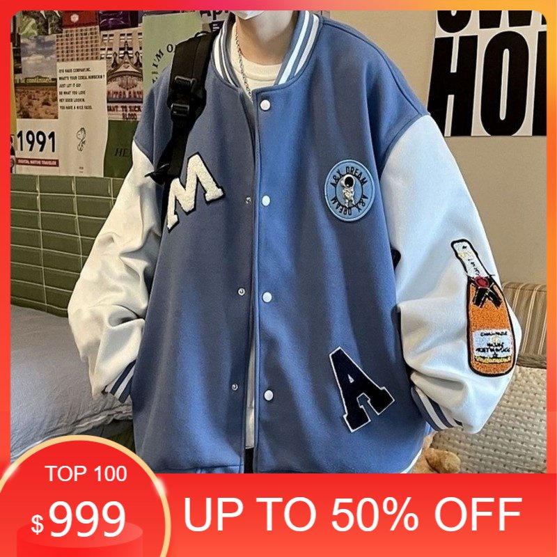 Áo khoác bomber nam nữ shopmap, áo khoác nỉ varsity jacket form rộng phối nút