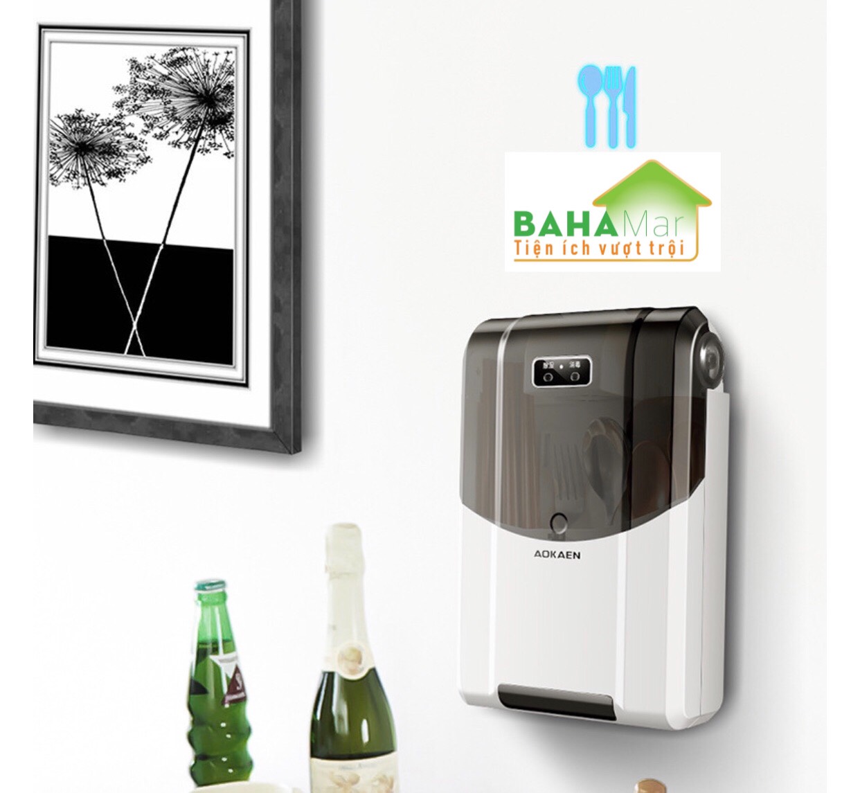 HỘP ĐŨA-THÌA THÔNG MINH KHỬ TRÙNG BẰNG TIA UV TREO CÓ NẮP ĐẬY BAHAMAR khử 99, 99 vi khuẩn bằng tia cực tím giúp đũa thìa đảm bảo vệ sinh ăn uống