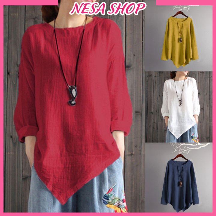 Áo kiểu nữ đẹp NeSa Shop, áo nữ áo kiểu, chất liệu Đũi trơn loại 1, áo kiểu Tà Nhọn phong cách Hàn Quốc AKH.44