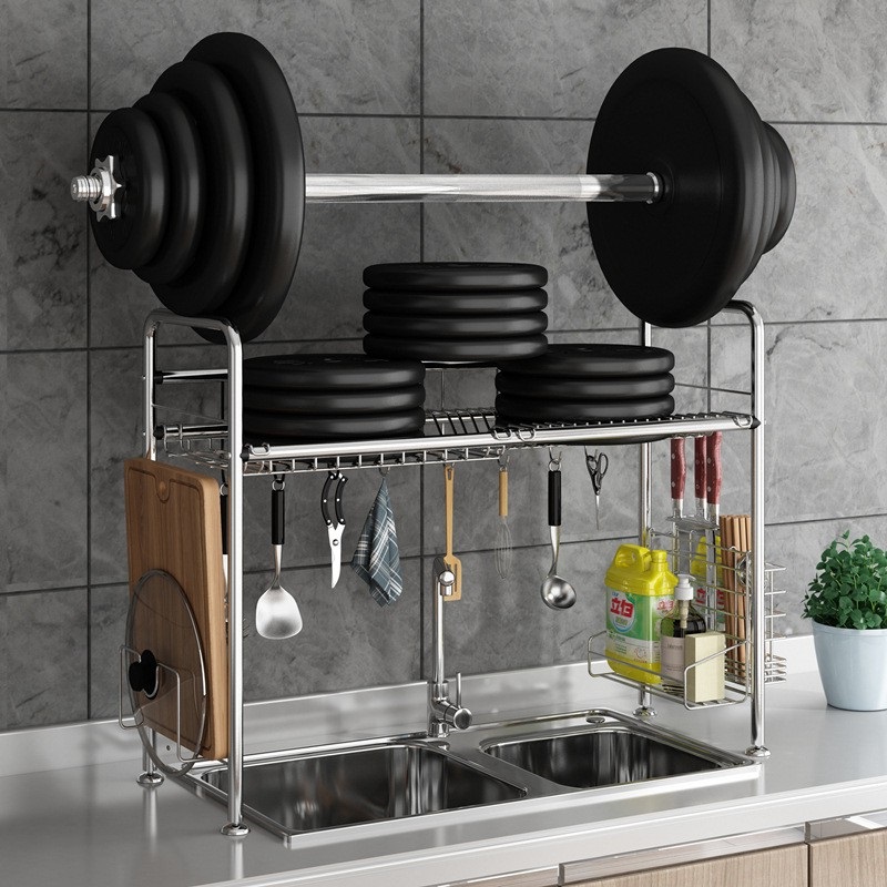 Kệ chén có nắp đậy đa năng 2 tầng chất liệu thép carbon, Tủ nhà bếp thông minh chống bụi tiết kiệm không gian