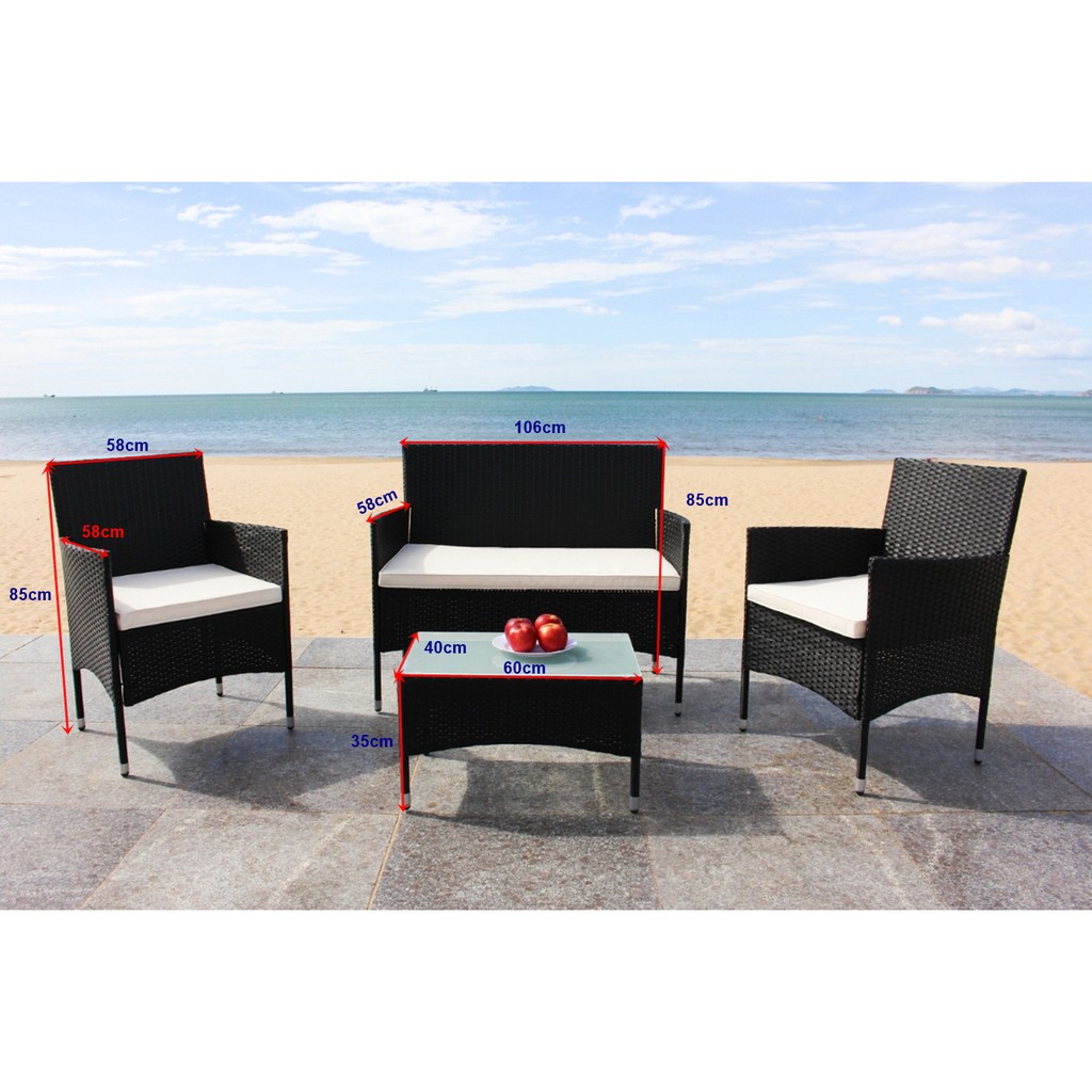 WEGO Bộ sofa ngoài trời bằng mây nhựa/ Bàn ghế sân vườn/ Sofa ban công/ Sofa hồ bơi – 3 GHẾ / Outdoor Furniture Rattan Chair Set Rattan Sofa 3 Seater Garden Table and Chair