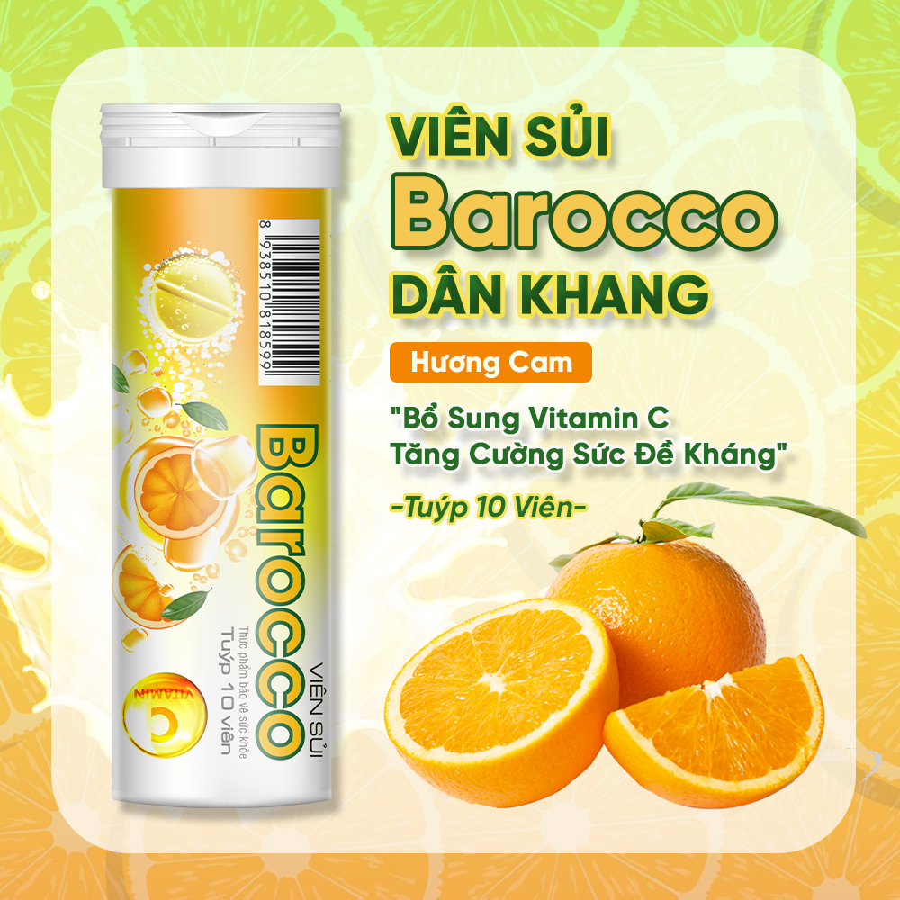 Viên Sủi Bổ Sung Vitamin C Tăng Cường Sức Đề Kháng Barocco Dân Khang Hộp 10 Viên