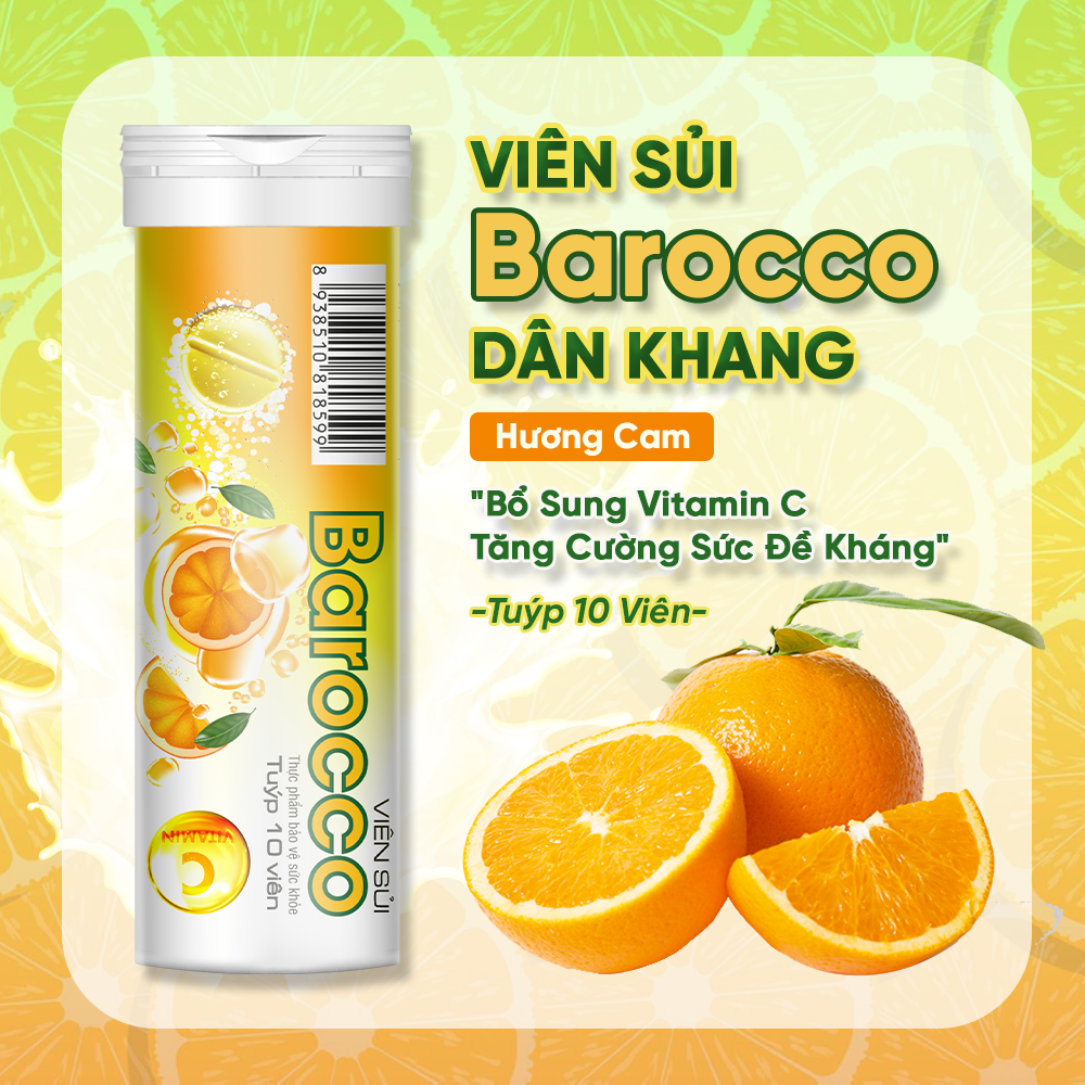 Viên Sủi Bổ Sung Vitamin C Hương Cam Tăng Cường Sức Đề Kháng Barocco Dan Khang Hộp 10 Viên