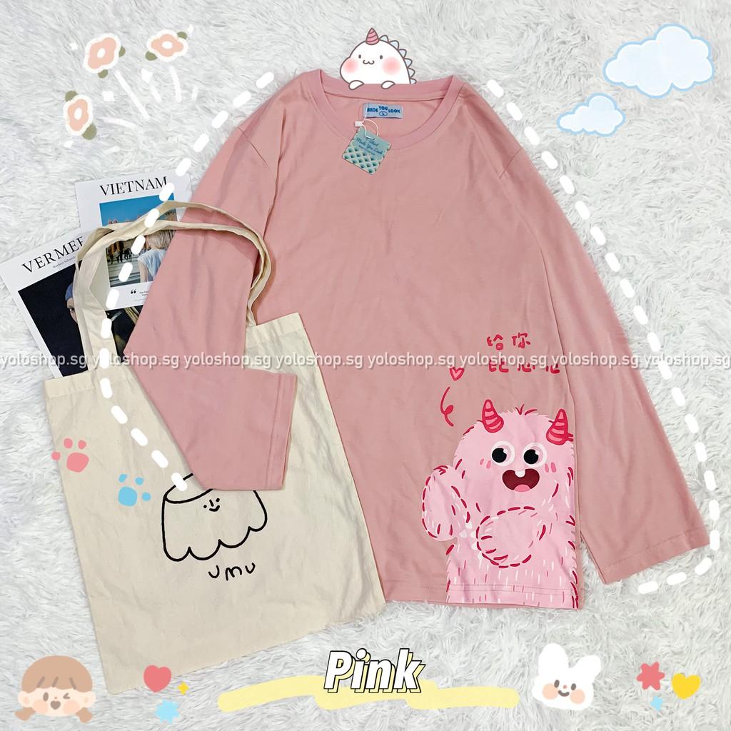 Áo thun dài tay   MONSTER CHỮ HÀN  phông Unisex nam nữ tee oversize form rộng pull Ulzzang Streetwear Hàn Quốc vải mềm