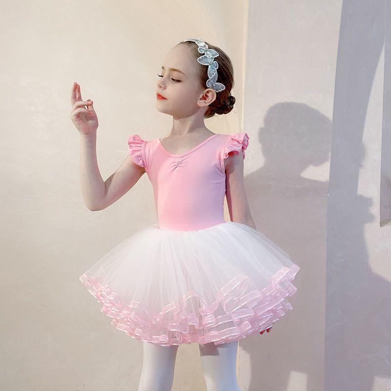 Đầm múa ballet cao cấp tay cánh tiên màu Hồng cho bé gái