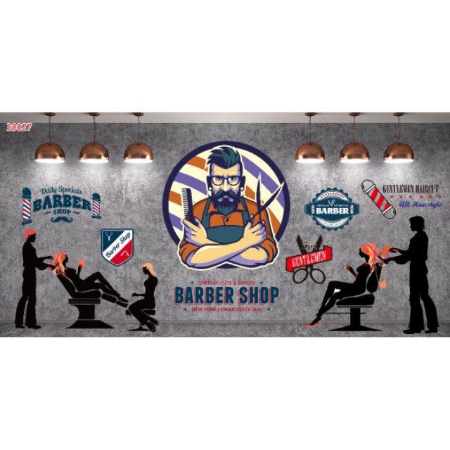 Tranh 3D dán quán tóc, trang trí tiệm tóc barber