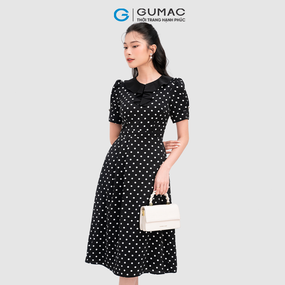 Đầm bi phối bâu cổ thời trang GUMAC DC12066