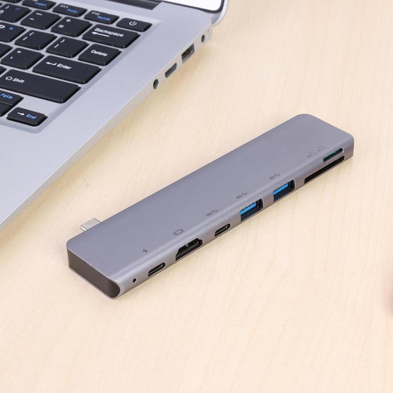 Hub Thunderbolt 3 ra 7 cổng HDMI/ USB-C/ TF/ SD/ USB 3.0 cho Macbook, Dell XPS -UTH71360