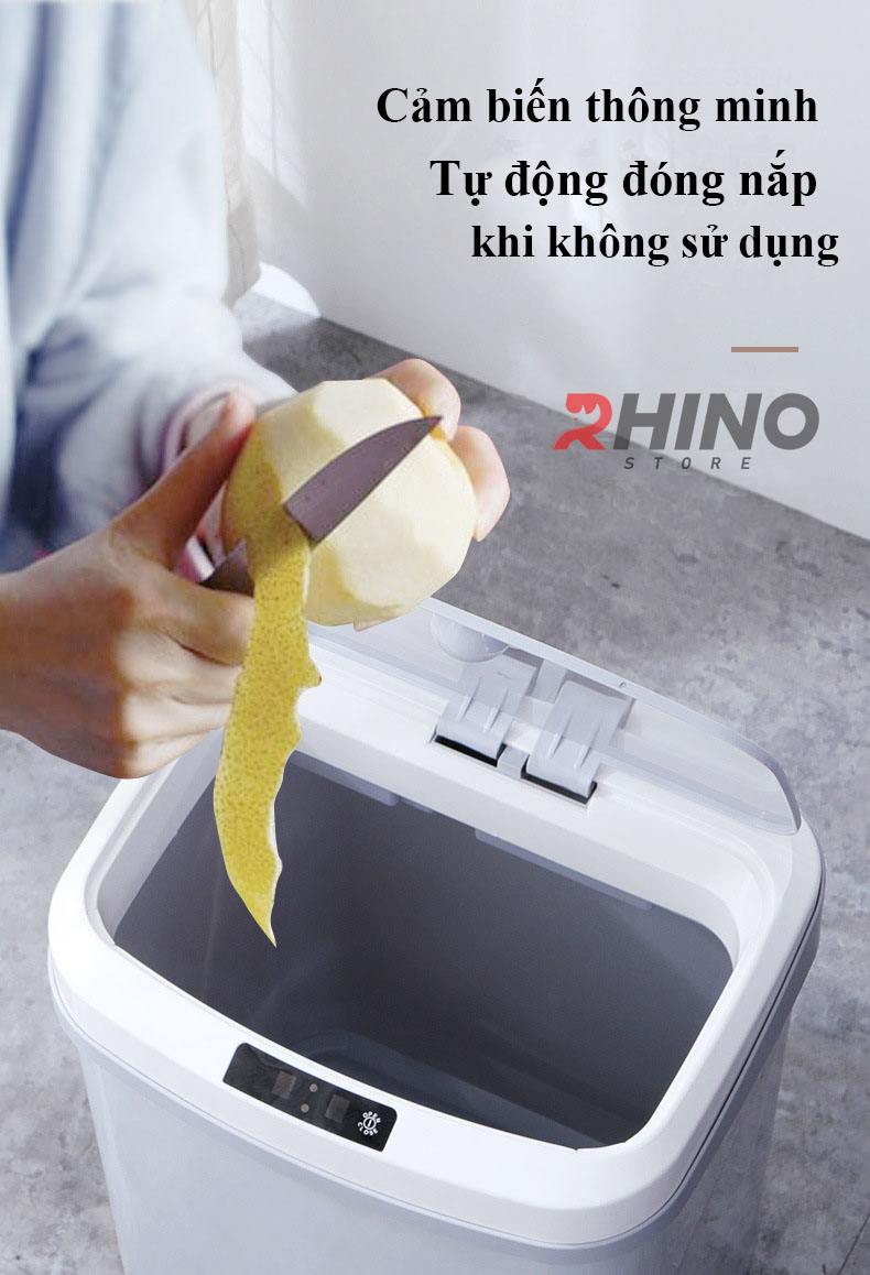 Thùng rác cảm ứng thông minh Rhino TR101 thể tích 16L có nắp đóng mở tự động - Hàng chính hãng