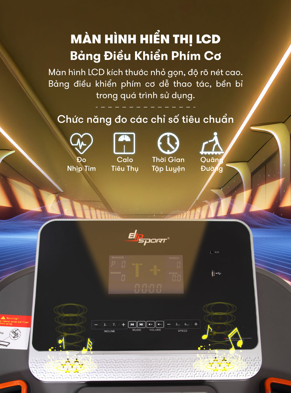 Máy Chạy Bộ Điện Đa Năng ELIP Aurora Động Cơ Mạnh 4.0HP, Thảm Chạy Rộng, Êm Ái, Chống Trơn Trượt