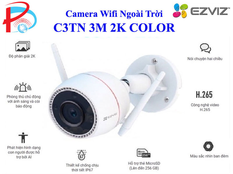 Camera IP Wifi Ngoài Trời EZVIZ C3TN 3MP 2K Color Night Vision Tích Hợp Ai - Có Màu Ban Đêm - Đàm Thoại 2 Chiều - Hàng Chính Hãng